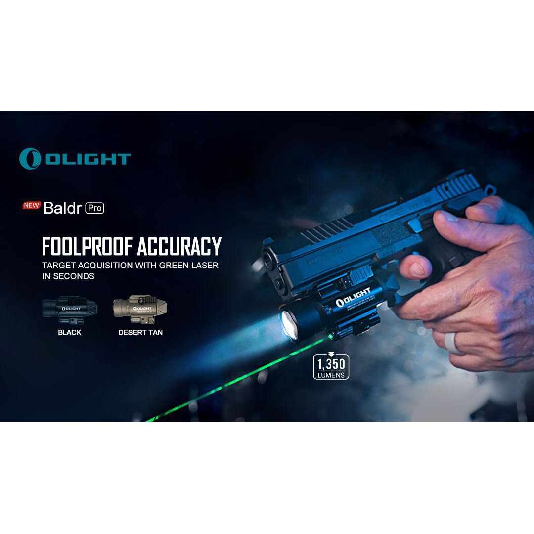 Olight Baldr Pro 1350 Lumen Pistol Flashlight with Green Laser